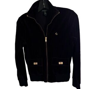 LAUREN RALPH LAUREN Black Gold Tone Hdwr Women’s Velvet Jacket Size PP Petite